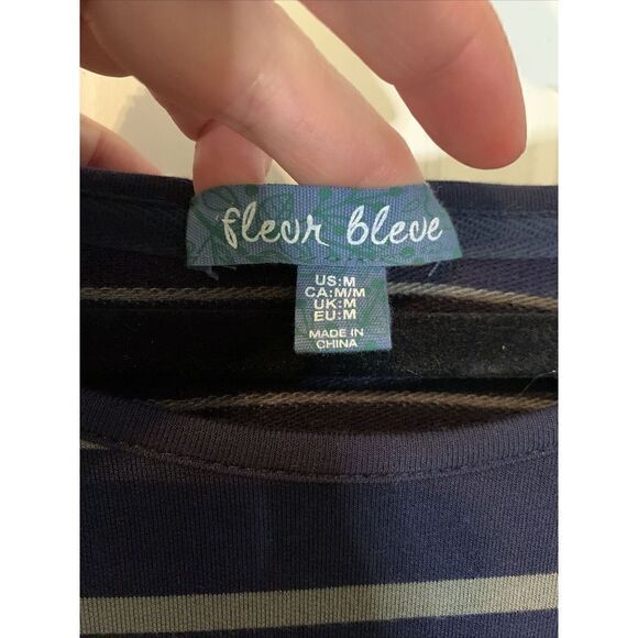 Fleur Bleue Dress Shift Striped Navy Blue Green Women's Medium M - Picture 2 of 5